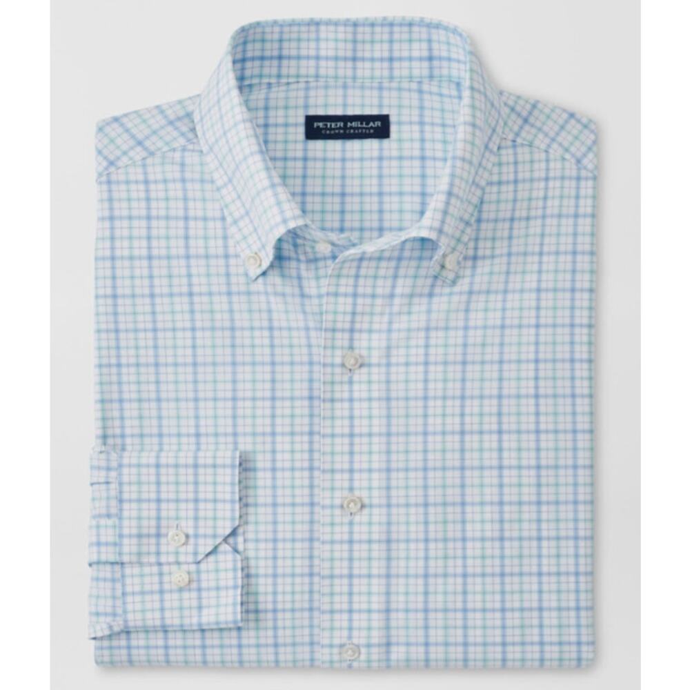 Peter Millar Rollins XXL poplin sport shirt button dress up iced aqua white